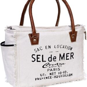 Canvas Tote Bag with Brown Handles